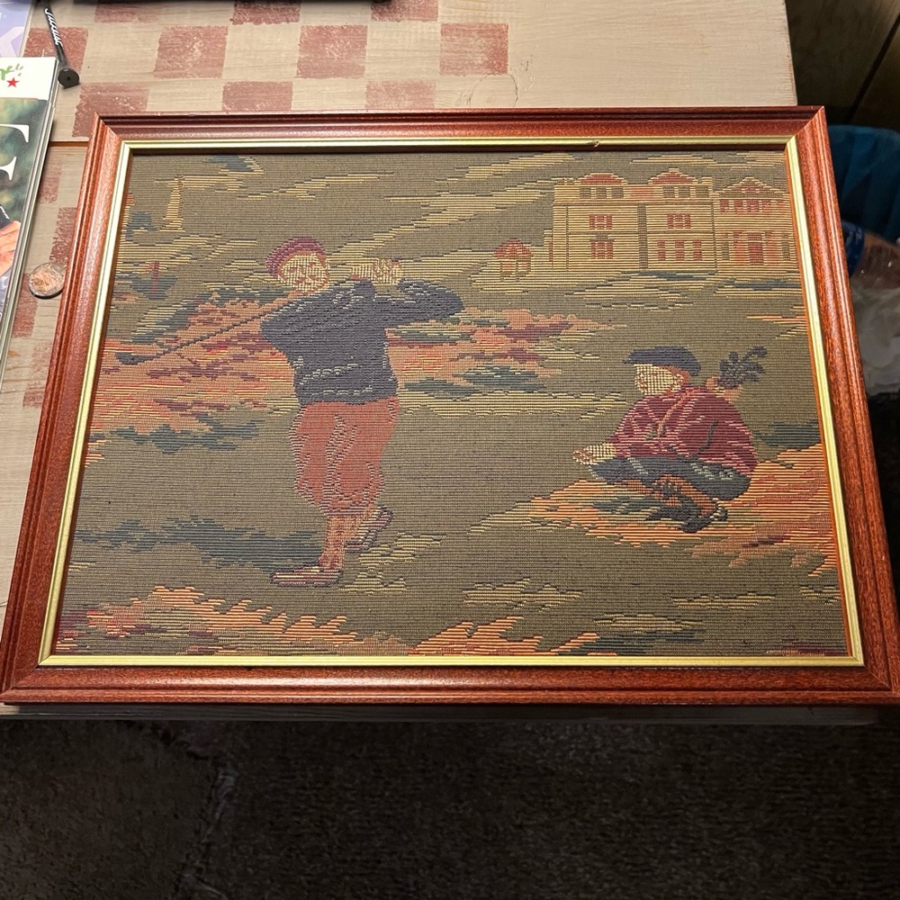Vintage golf tapestry framed